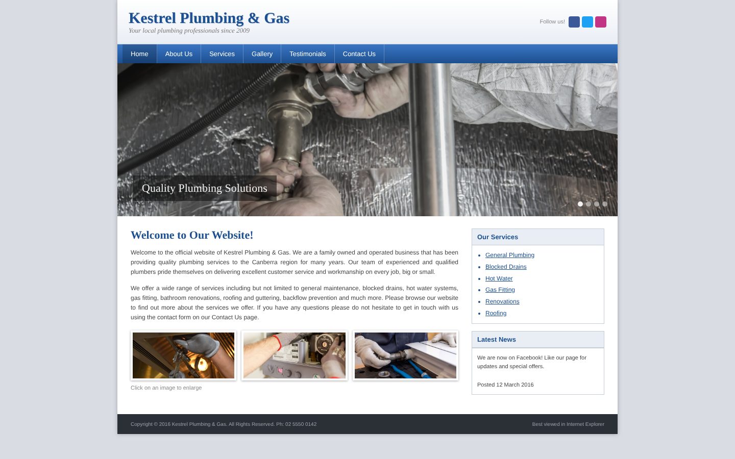 Before: a 2016 template website with a small serif logo, a blue menu bar and a wall of text