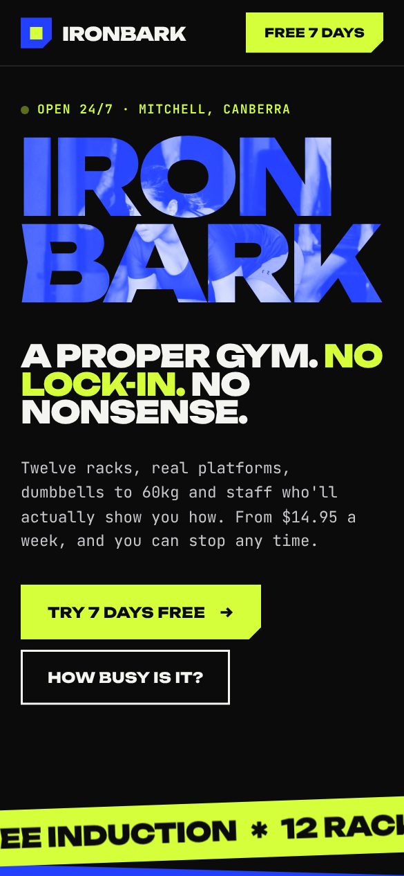 Ironbark Gym concept on a phone