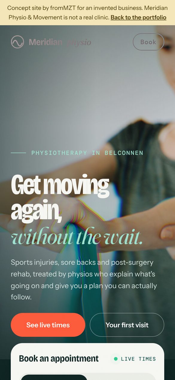 Meridian Physio & Movement concept on a phone