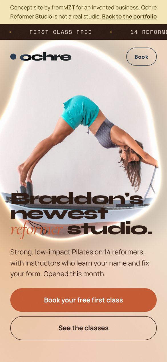 Ochre Reformer Studio concept on a phone
